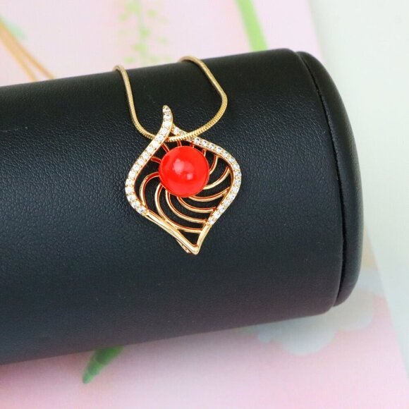 "Elegant Rose Gold Pendant with Red Accent, XPPT1306 - Picture 12 of 13